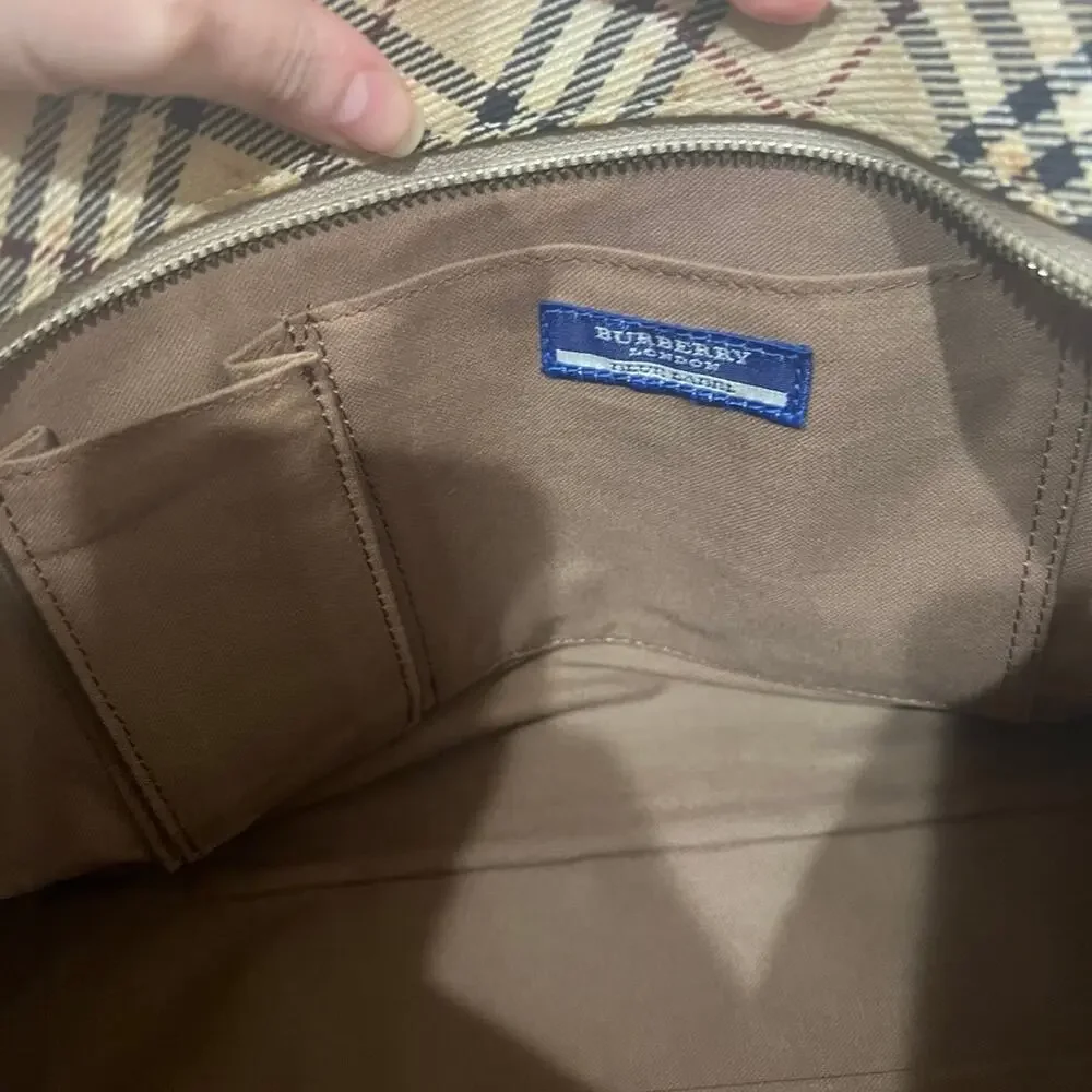Vintage Burberry Blue Label Tote Hand Bag Nova Check Purse 12x8.5